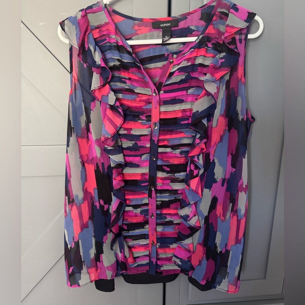Alfani Women's Multicolor Ruffle Top with Cami underneath